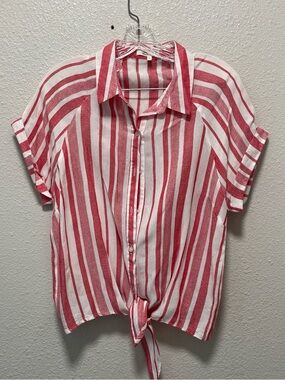 bleuh ciel Red and White Striped Tie-Front Button-Down Shirt